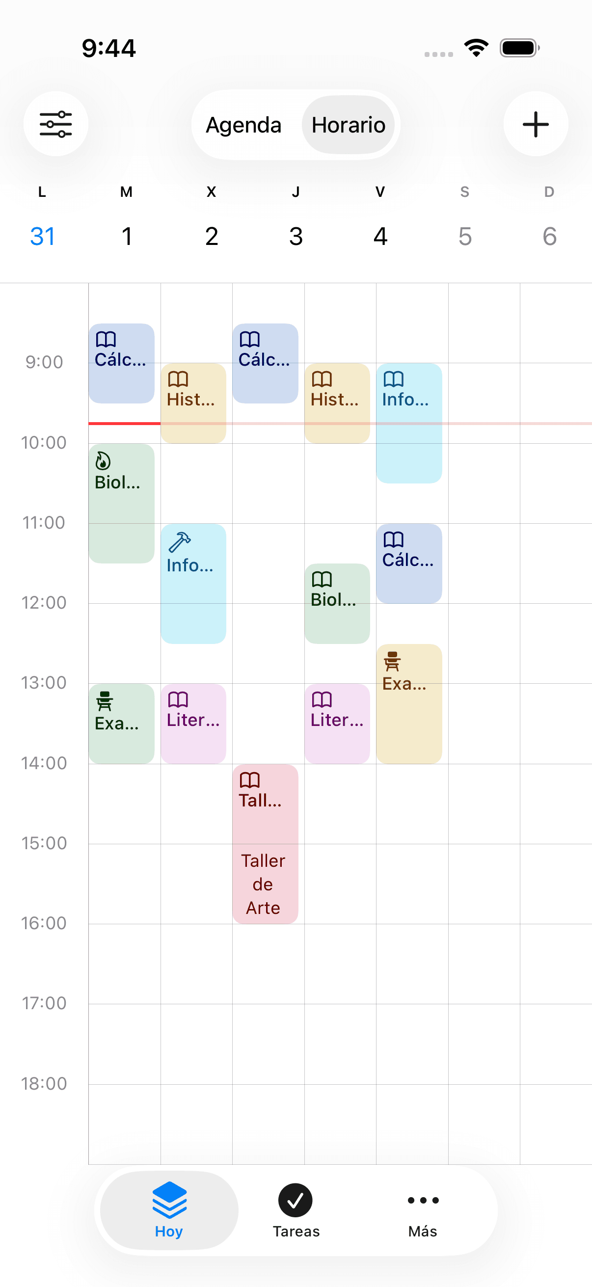 El horario de Agenda Escolar en iPhone