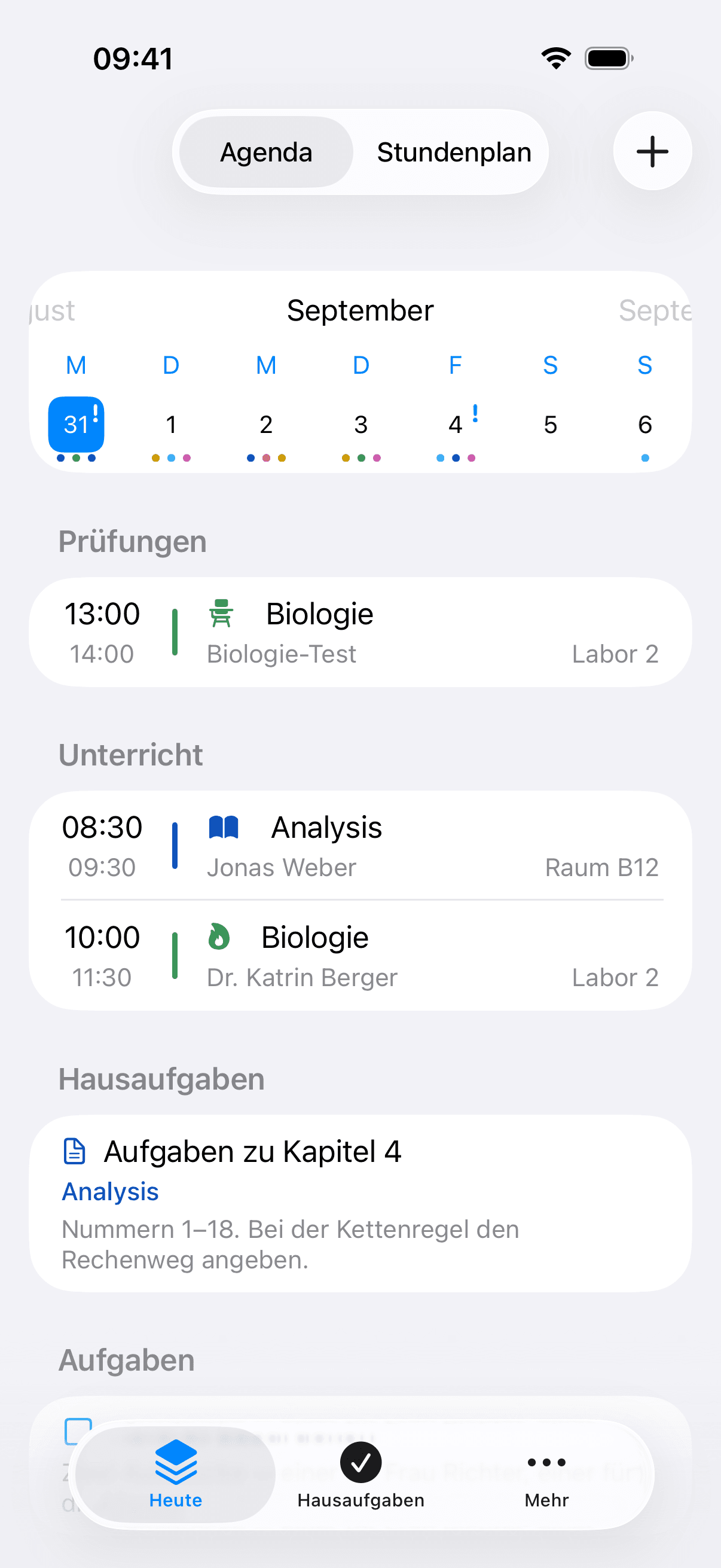 Bildschirm der Tagesübersicht