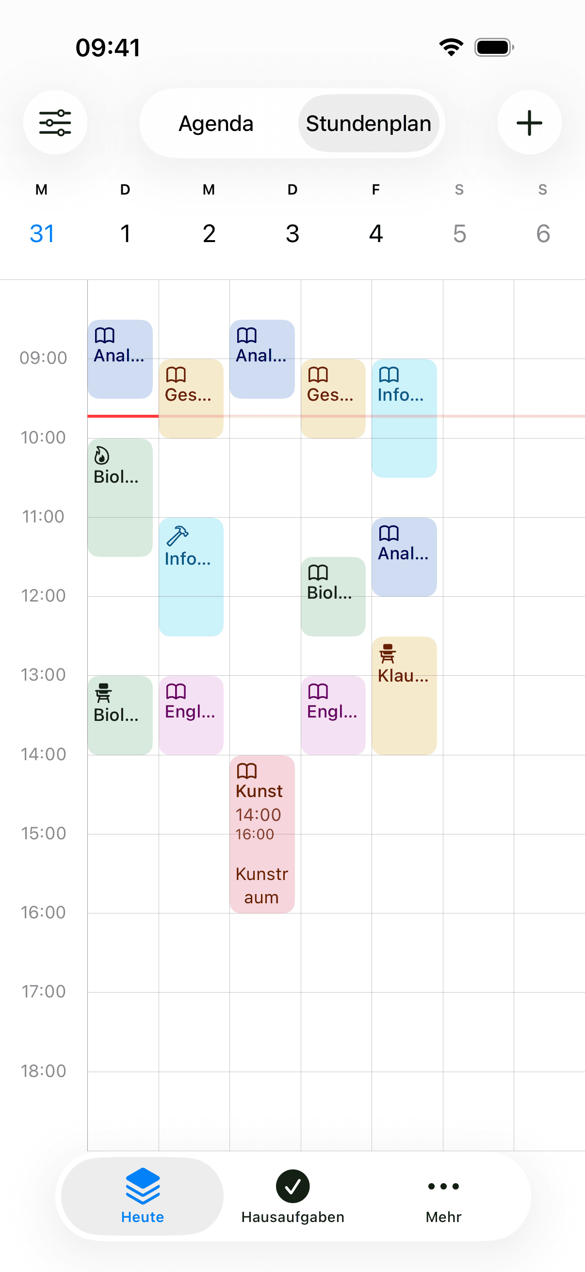 Bildschirm des Stundenplans