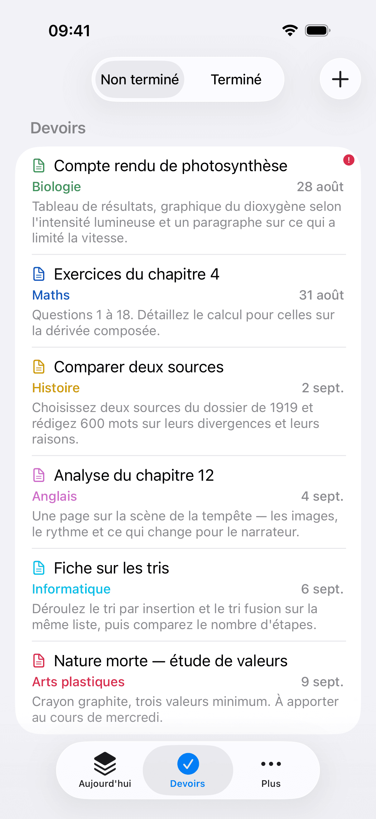 Écran des devoirs