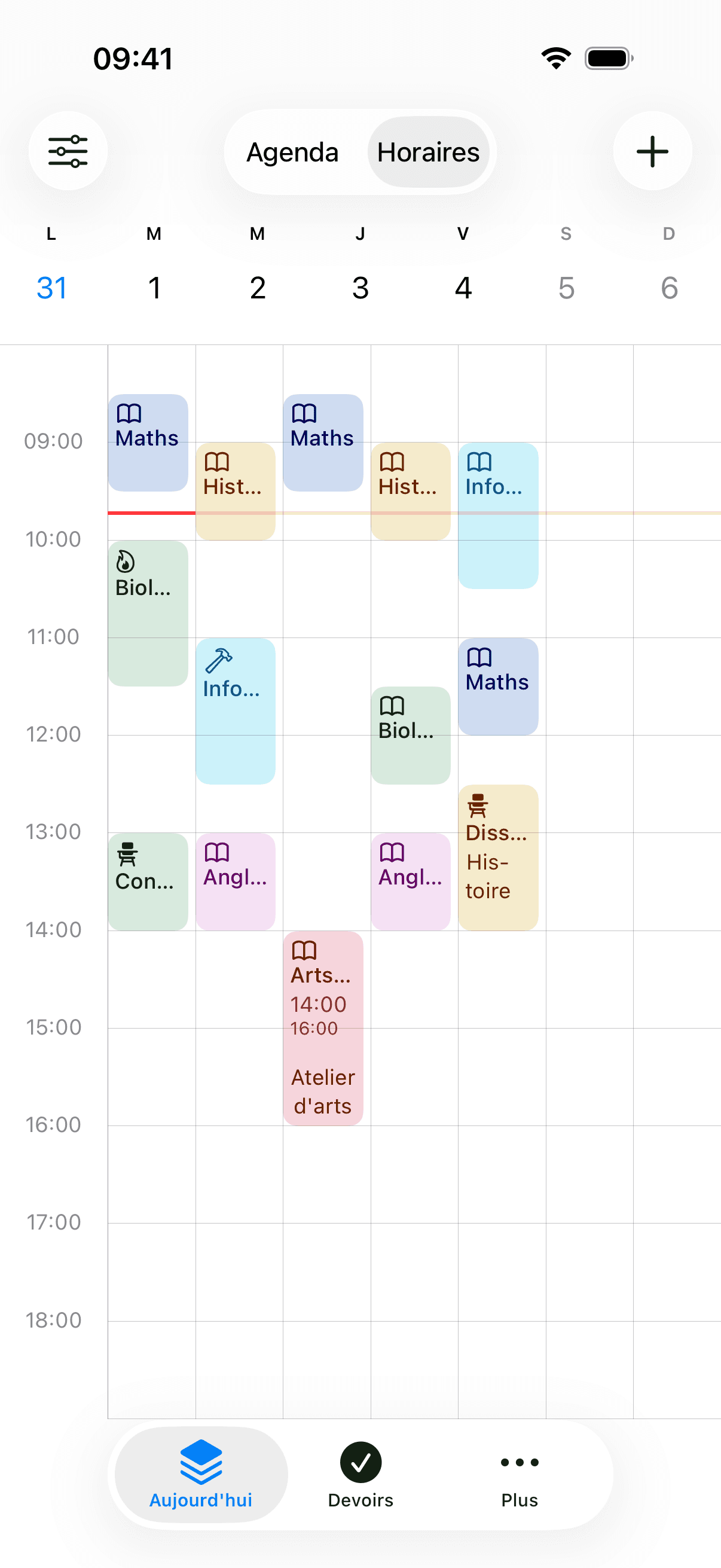L'emploi du temps d'Agenda Scolaire sur iPhone