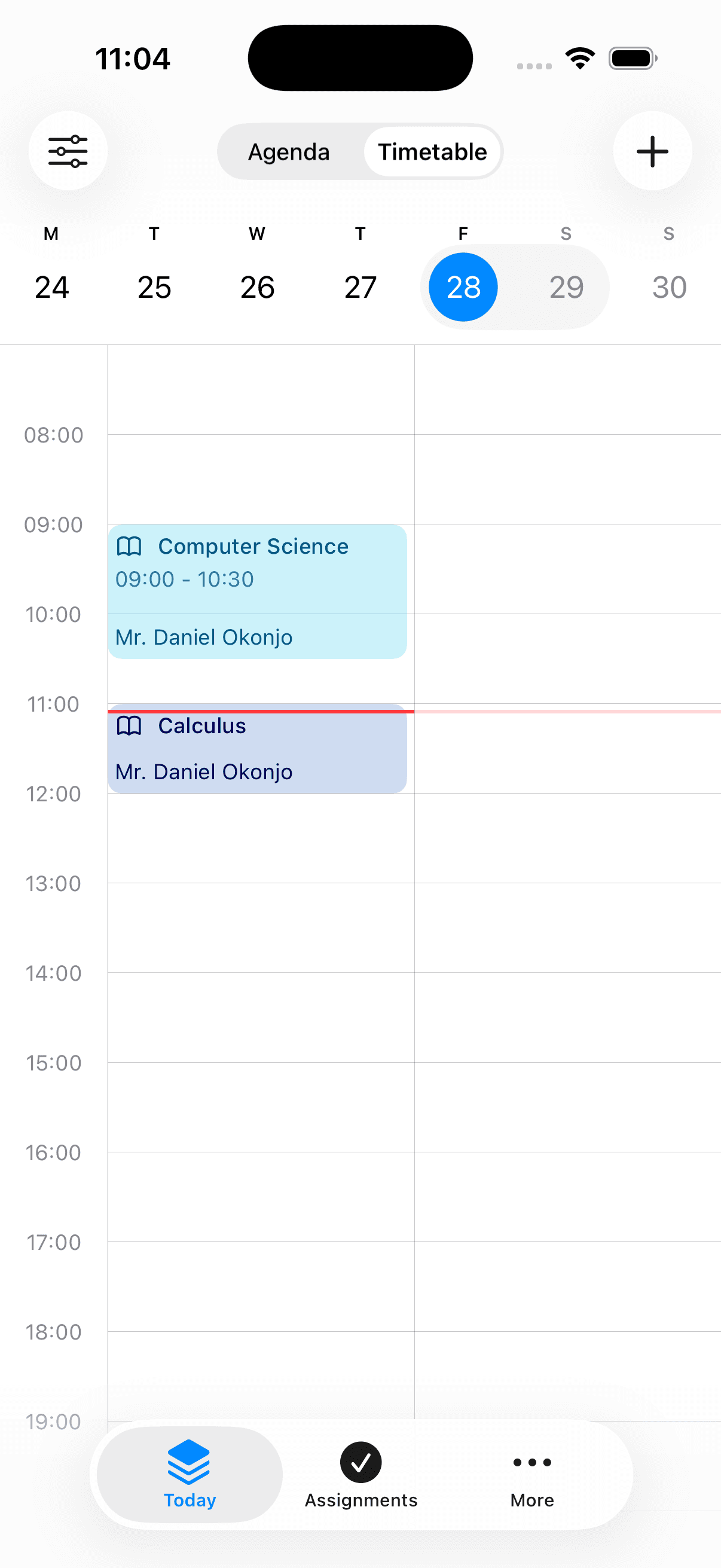 The assignments list on iPhone, showing homework with its subject and due date