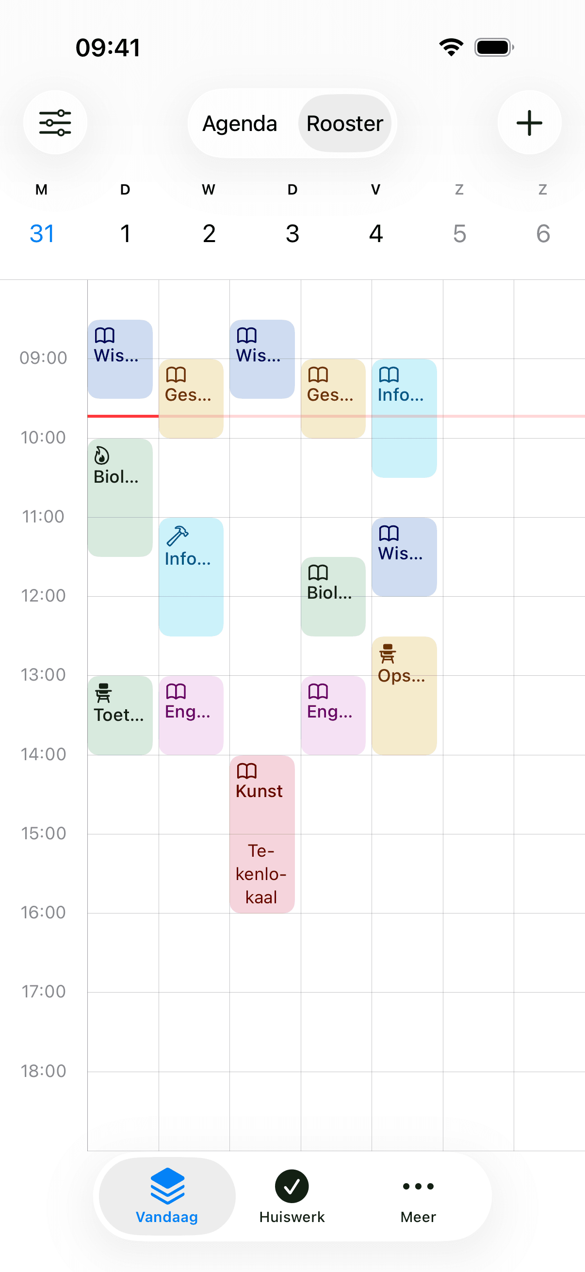Het lesrooster in School Planner op iPhone