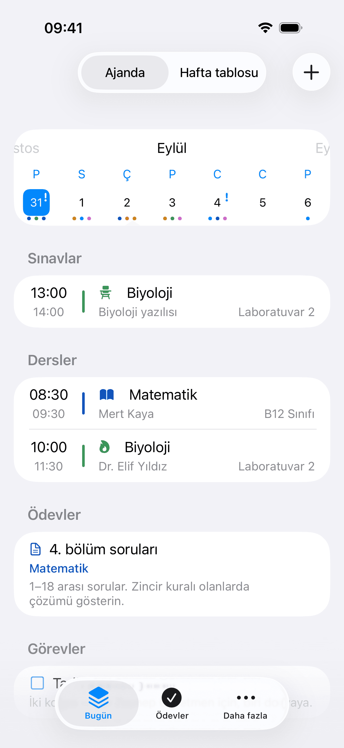 Ajanda ekranı